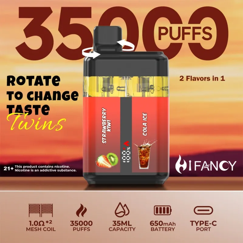 Puff 35k Hifancy 35000 Puffs 2 în 1 Gemeni de unică folosință Vape Smart Screen